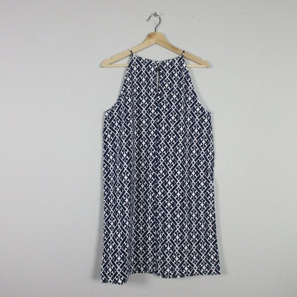Boden Women Blue Geometric Sleeveless Racer Neck Mini Dress 8 Jersey Summer 194 - Picture 2 of 10